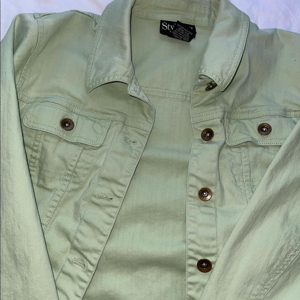 mint green denim jacket 🍀